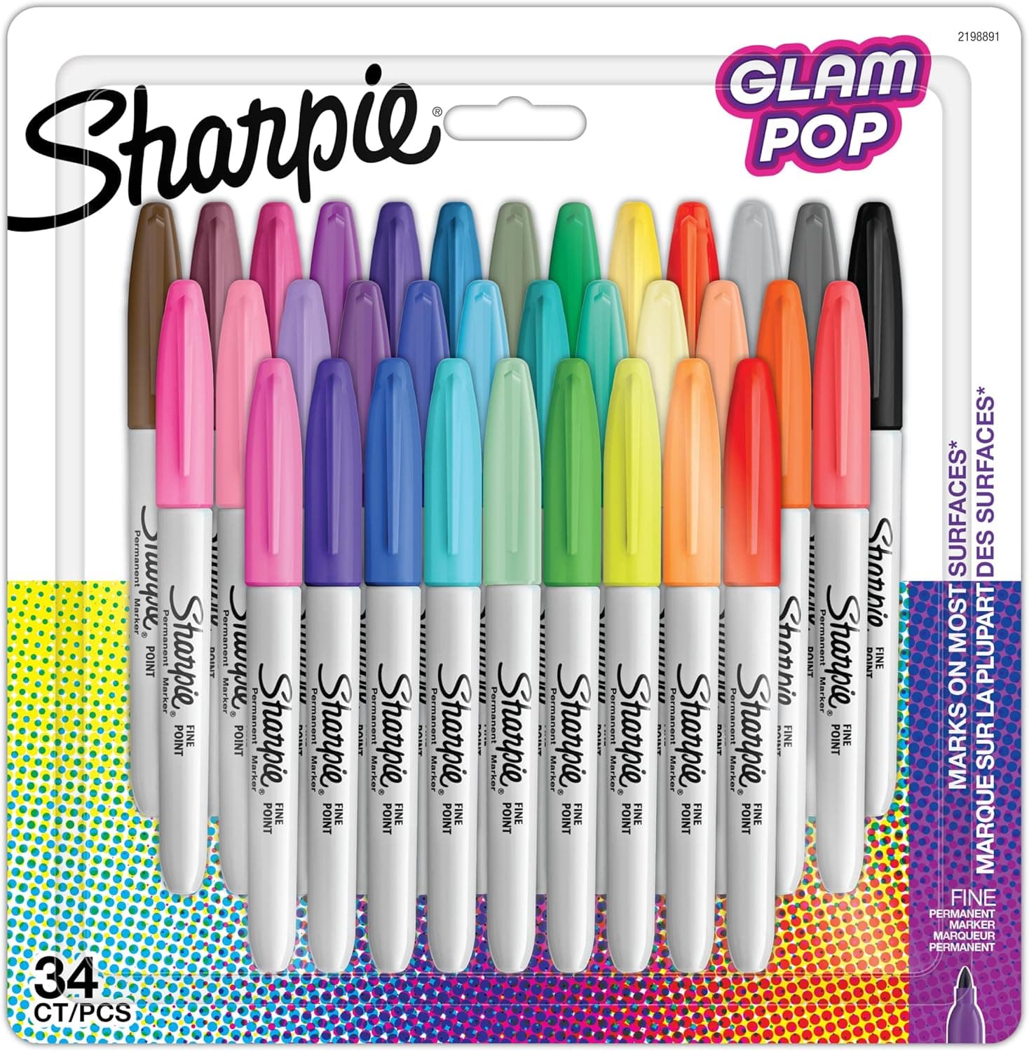 Marcadores permanentes Sharpie Glam Pop | ponta fina para detalhes ousados, cores sortidas, 34 marcadores