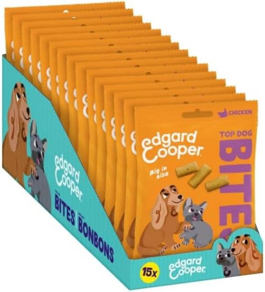 Edgard & Cooper Golosinas naturais - lanches para campeões, frango (grande), (15 x 50 g), sem cereais, carne fresca, cheia de aminoácidos essenciais para um estômago saudável