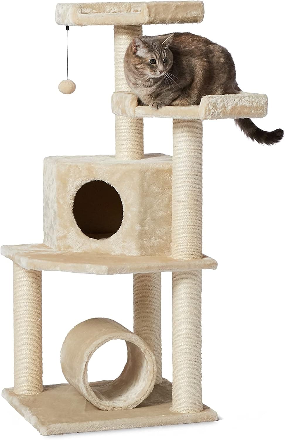 Amazon Basics Cat Tree Tower | Arranhador com túnel para gatos 114x49x49 cm bege