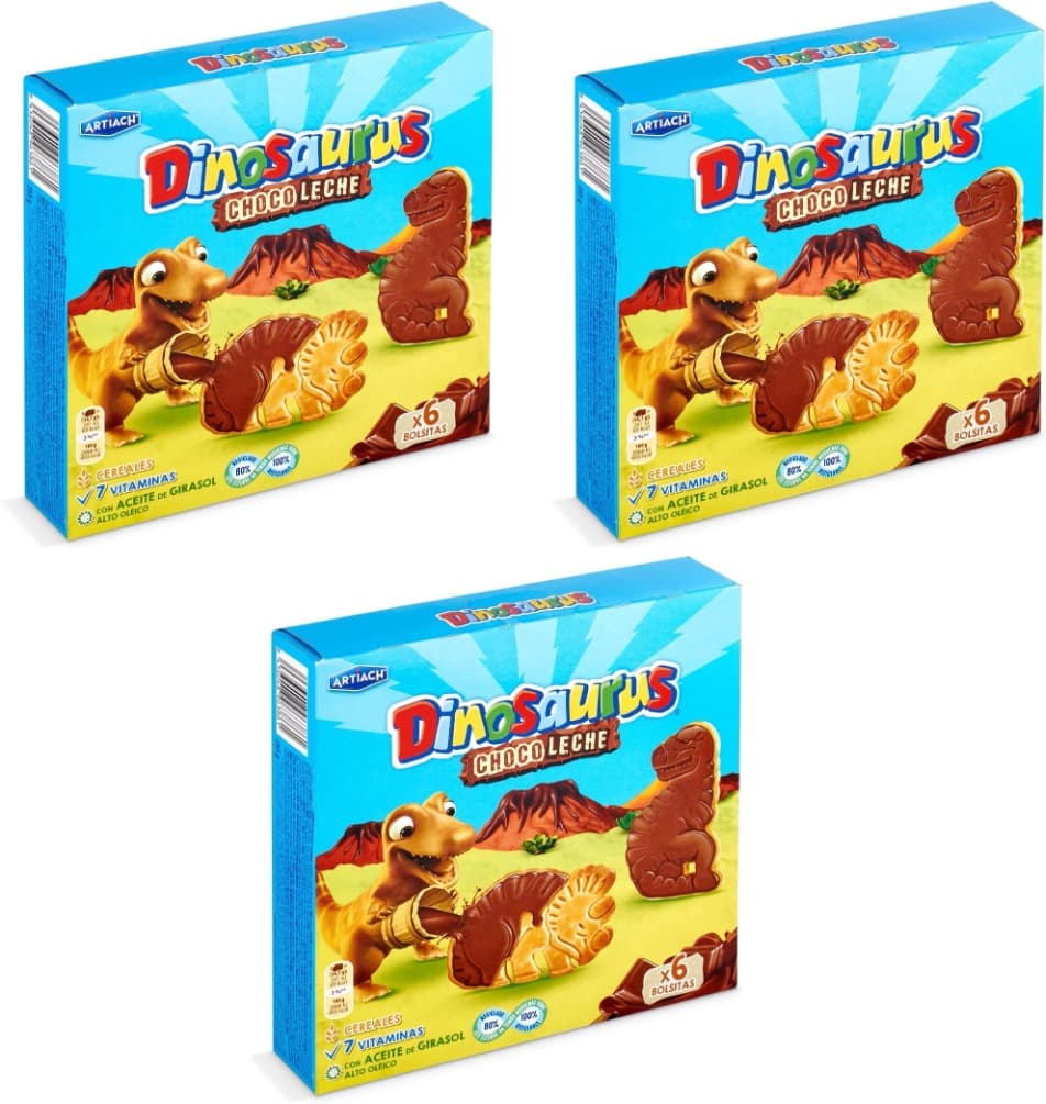 Artiach Dinosaurus Choco Milk | Bolachas de chocolate com leite 255 g x 3