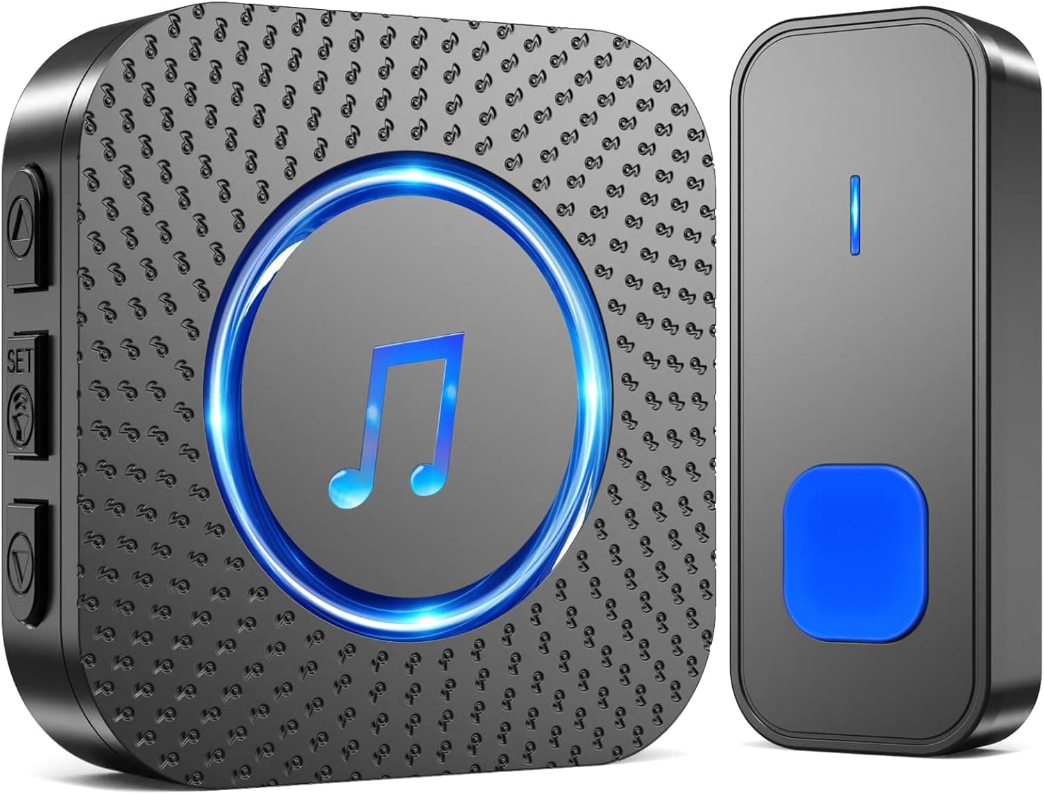 SURFOU Campainha sem fios exterior interior impermeável, campainha sem fios exterior, kit Wireless Doorbell porta para casa, 400 m de alcance com 55 melodias, 5 níveis de volume, indicador LED, preto