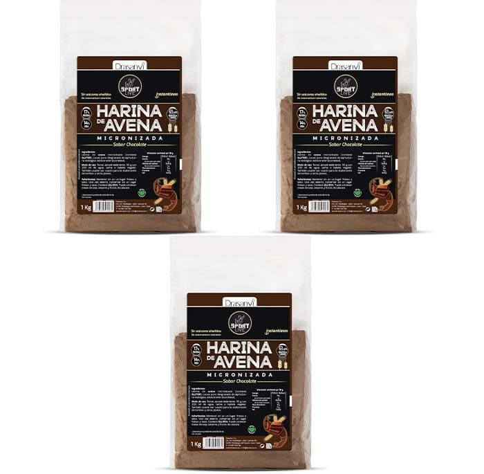 Drasanvi Farinha de aveia sabor chocolate, 1 kg x 3