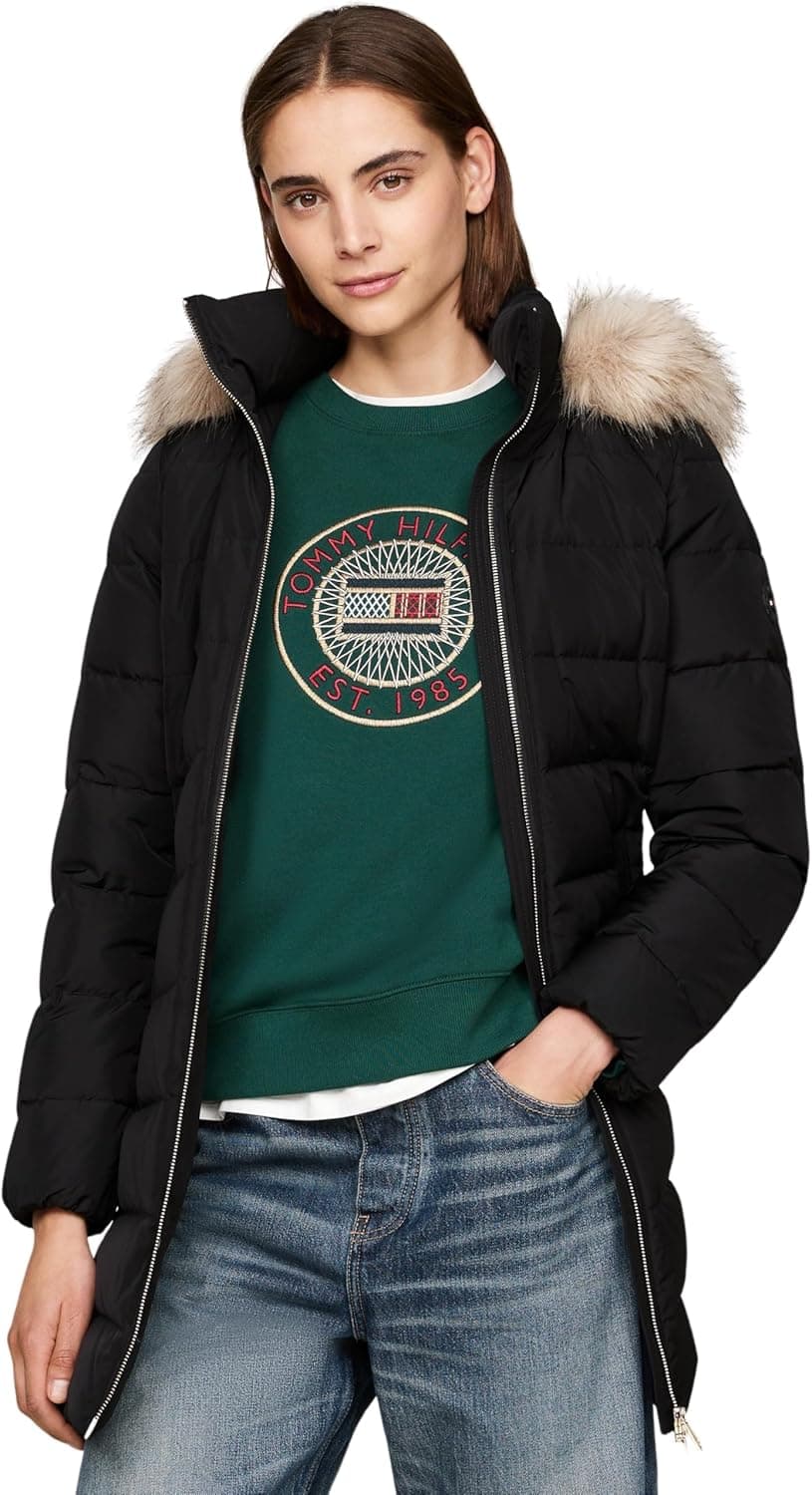Tommy Hilfiger Casaco de penas Heritage Down Tyra Coat With Fur com bolsos para mulher