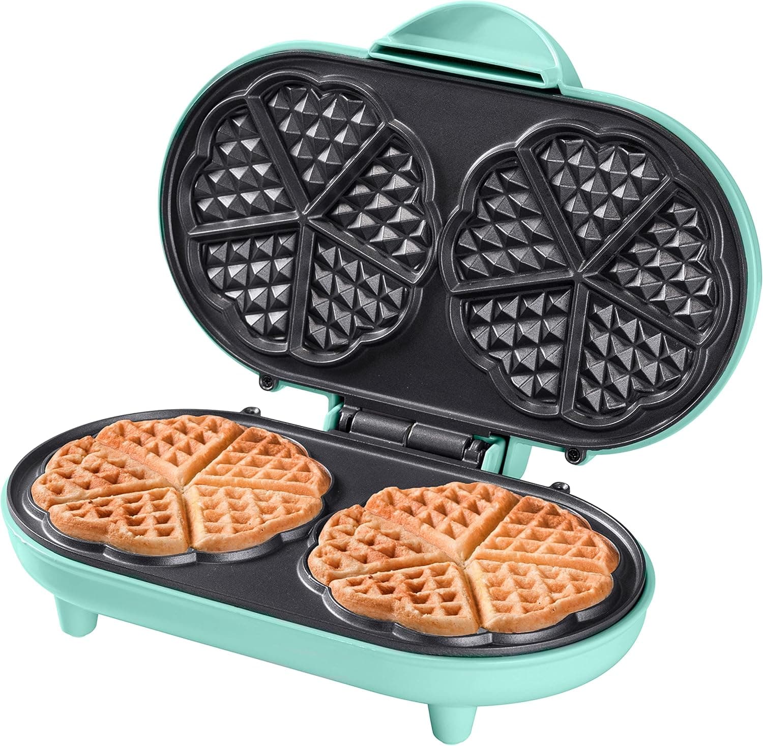 Bestron Pulseira em forma de coração, batedeira dupla em design retro, para dois waffles, com revestimento antiaderente, coleção Sweet Dreams, 1200 watts, cor: Verde