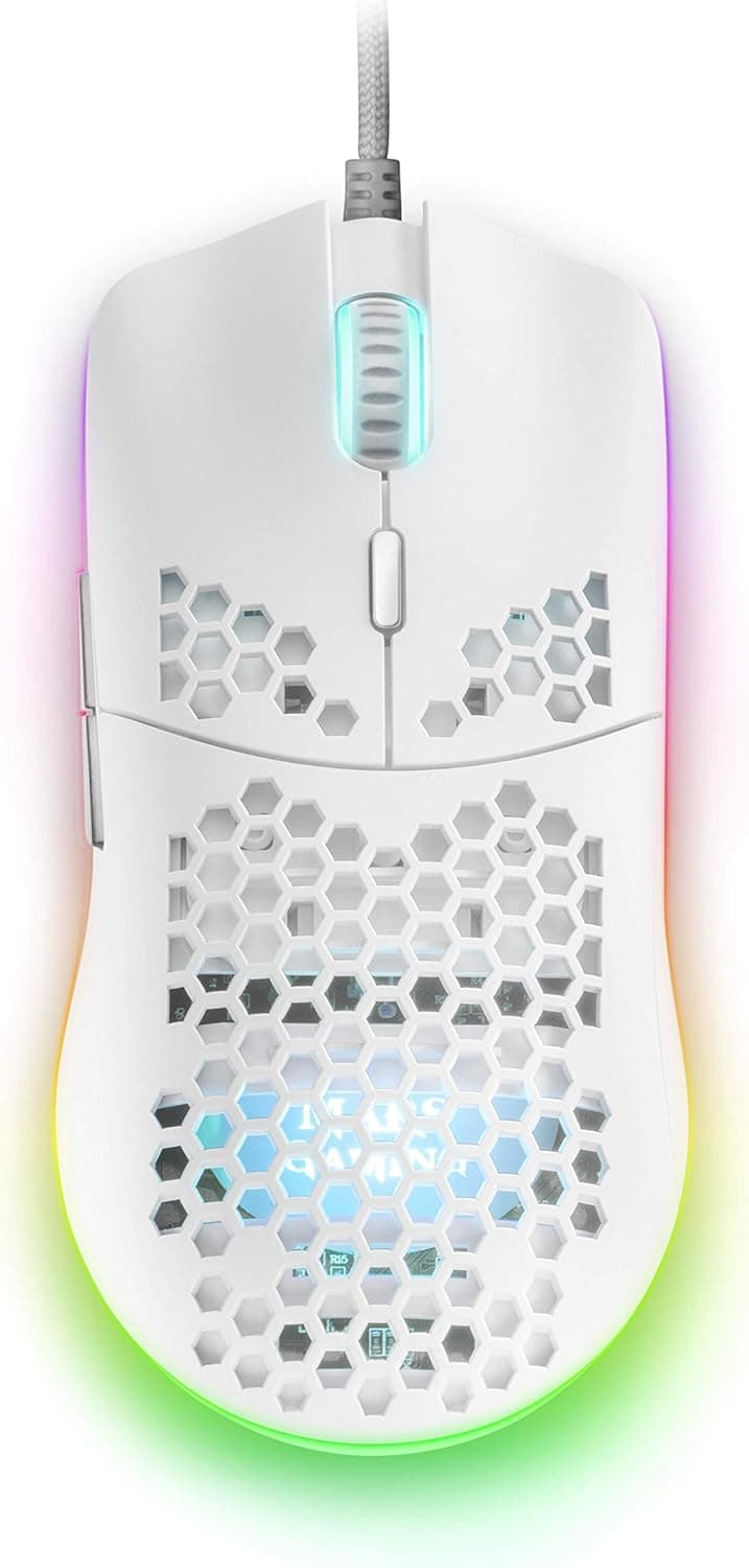 Mars Gaming MMAX Branco, Mouse gamer ultraleve com fio, RGB Chroma 12400 DPI, Sensor óptico PixArt 3327PRO MMAXW