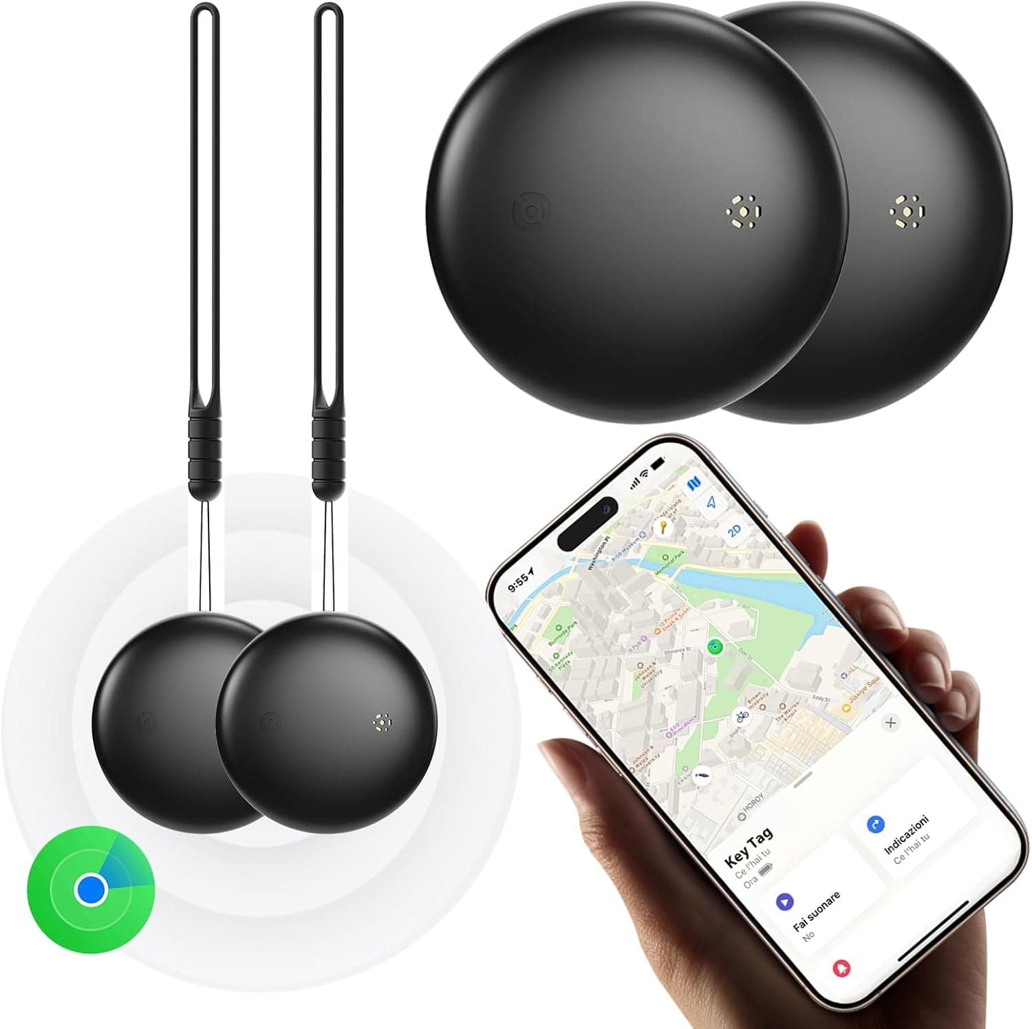 Localizador Bluetooth preto- 2 Pack Air Tracker Tag funciona com Apple pesquisar (apenas iOS 14.5 +), encontre telefone e chaves, rastreador GPS impermeável para mochila, animais de estimação, carro