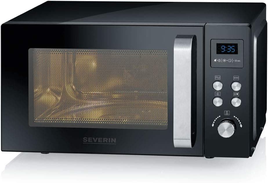 SEVERIN Microondas com grill e convecção 3 em 1, até 200 °C, mini forno com função de pré-aquecimento, forno micro-ondas com prato antiaderente para pizza, preto, MW 7752
