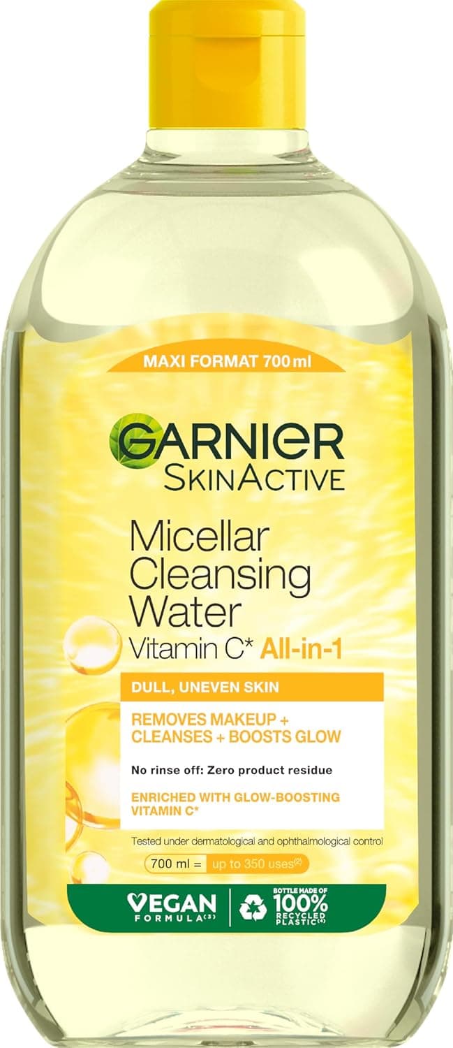 Garnier Água mista com vitamina C, limpa, desmaquilha e ilumina a pele desligada, fórmula hipoalergénica, 700 ml
