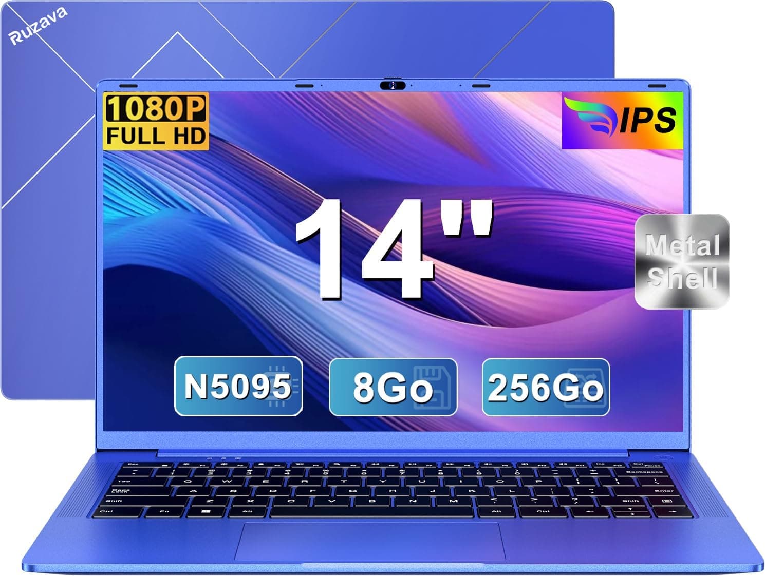 Ruzava Computador portátil, 8 GB RAM 256 GB SSD Support 1TB Expand, Celeron N5095 (Up to 2,9 Ghz) Win 11 5G WiFi Metal Enclosure Webcam Cover, Wireless Mouse, Keyboard Film-violeta