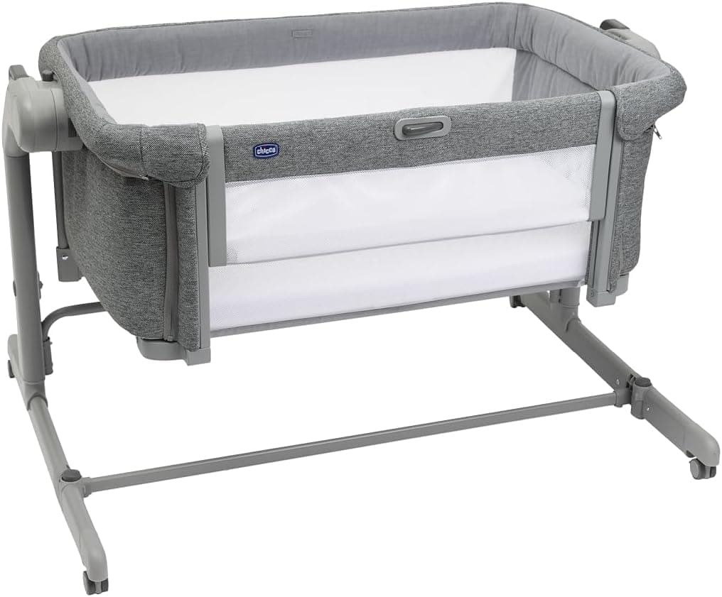 Chicco Next2Me Magic Evo, Berço, com Modo de Balanço, Base de Balanço, Lateral Dobrável, Altura Ajustável, 4 Rodas, Colchão e Bolsa de Viagem Inclusos, Cinza Escuro