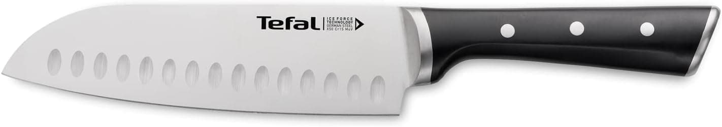 Tefal Ice Force Santoku 18 cm | Faca de cozinha em aço inoxidável alemão com cabo rebitado e tecnologia Ice Force