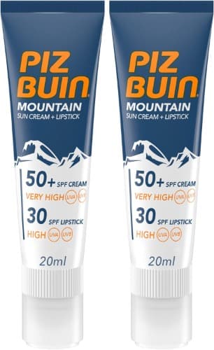 Piz Buin Mountain | Creme solar de rosto SPF50 e baton de lábios SPF30 para desportos de montanha, 20 ml