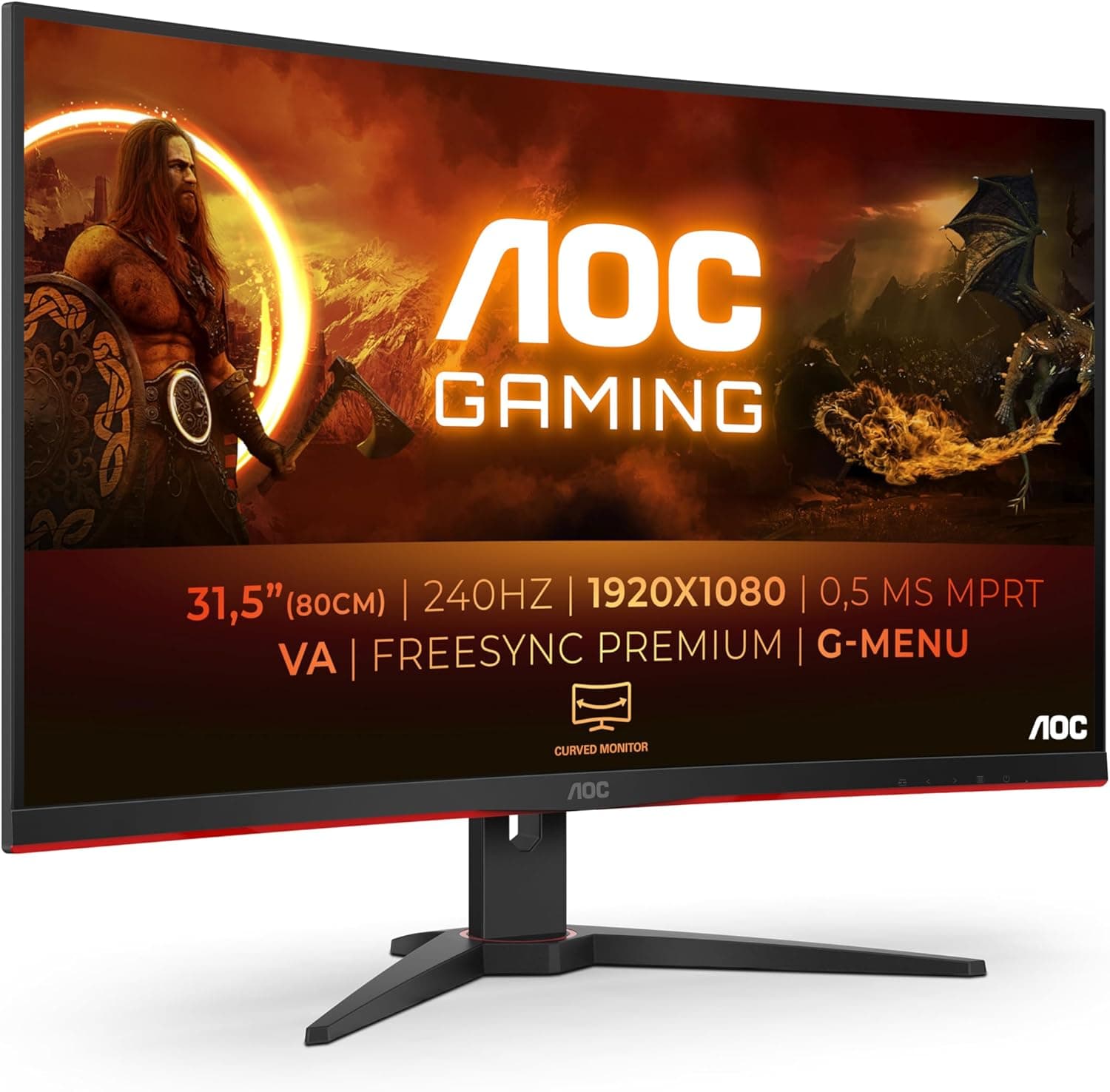 AOC C32G2ZE/BK | Monitor gaming curvo 32 polegadas FHD 240Hz com Adaptive Sync