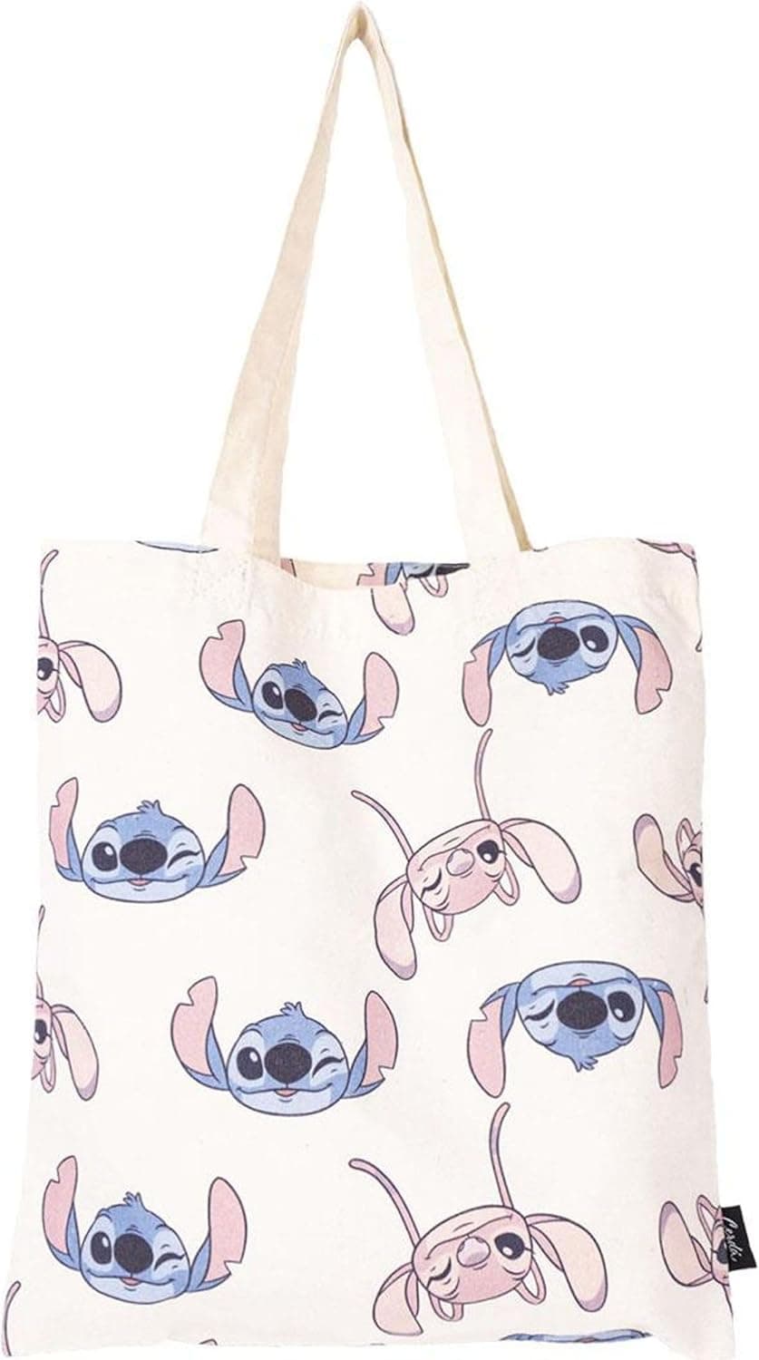 Saco de ombro Stitch - cor bege - feito em algodão 100 % - saco de tecido com alças compridas - estampado impresso na parte frontal - produto original desenhado em Espanha