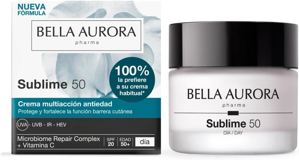 Bella Aurora Sublime 50 Dia Nova Fórmula | Creme multiação anti-idade com Microbiome Repair Complex, vitamina C e SPF 20 | Fortalece a barreira cutânea e unifica o tom | pele madura, 50 ml