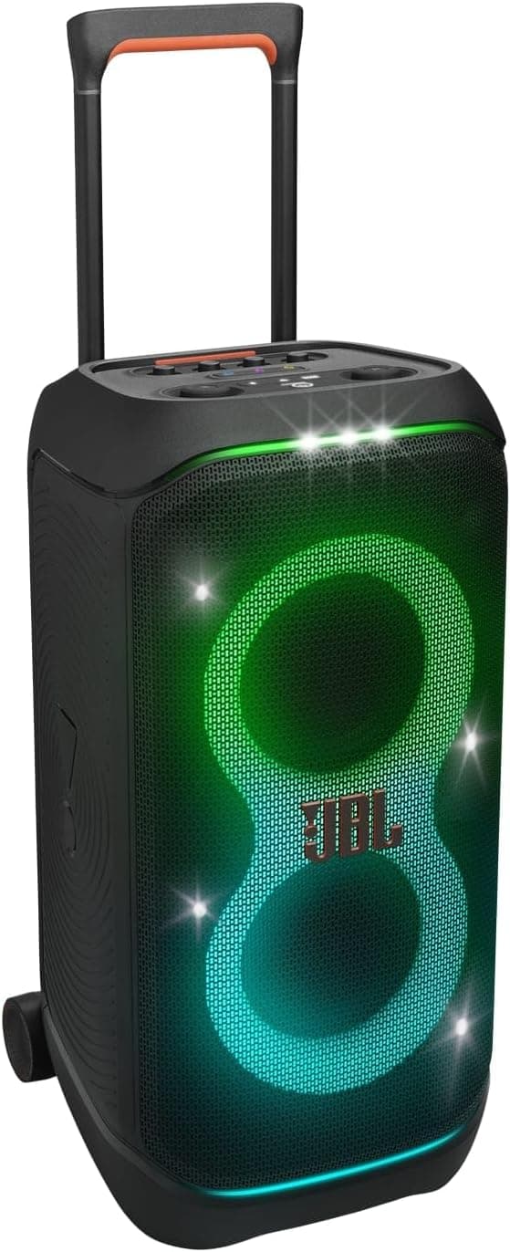 JBL PartyBox Stage 320, Altifalante portátil para festas, com alça telescópica e rodas, Bluetooth, resistente a salpicos IPX4, até 18 h de reprodução, preto, tomada UE (tipo C)