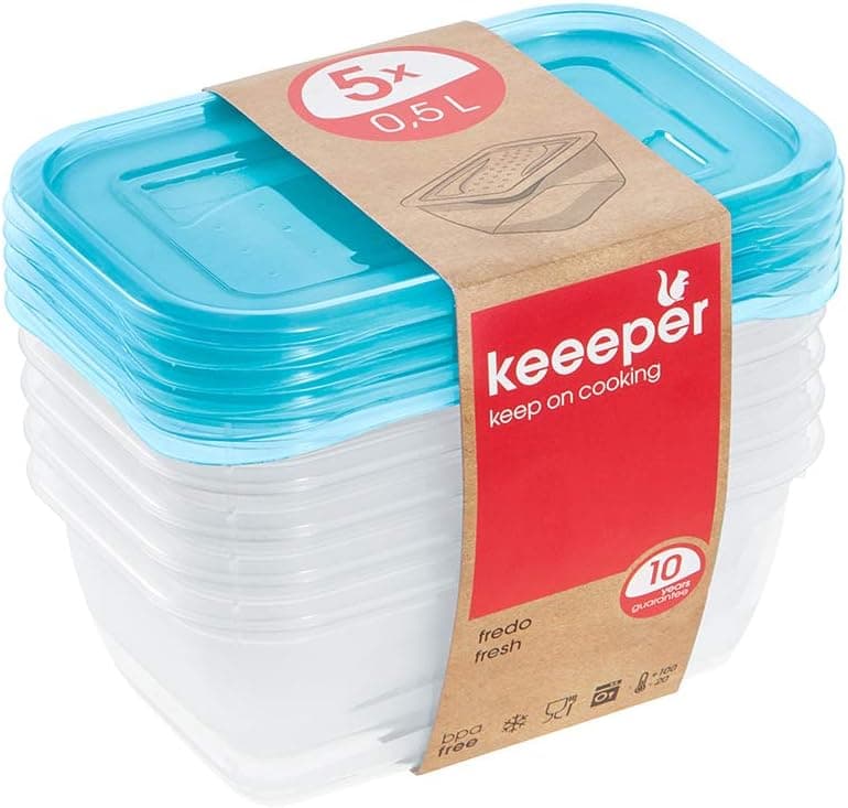 Keeeper Conjunto de 5 lancheiras, 5 x 500 ml, 15.5 x 10.5 x 6 cm, sem BPA