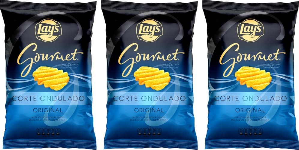 Lay's Gourmet Onduladas, batatas fritas com sal, produto de aperitivo, saco individual, 150 g x 3