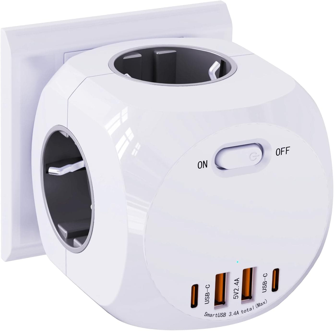 8 em 1 cubo de tomada, tomada múltipla com USB, 4AC latão tomadas, 4 tomadas, 2 USB A, 2 USB C, 4000 W cubo tomadas para escritório, cozinha e quarto cinzento