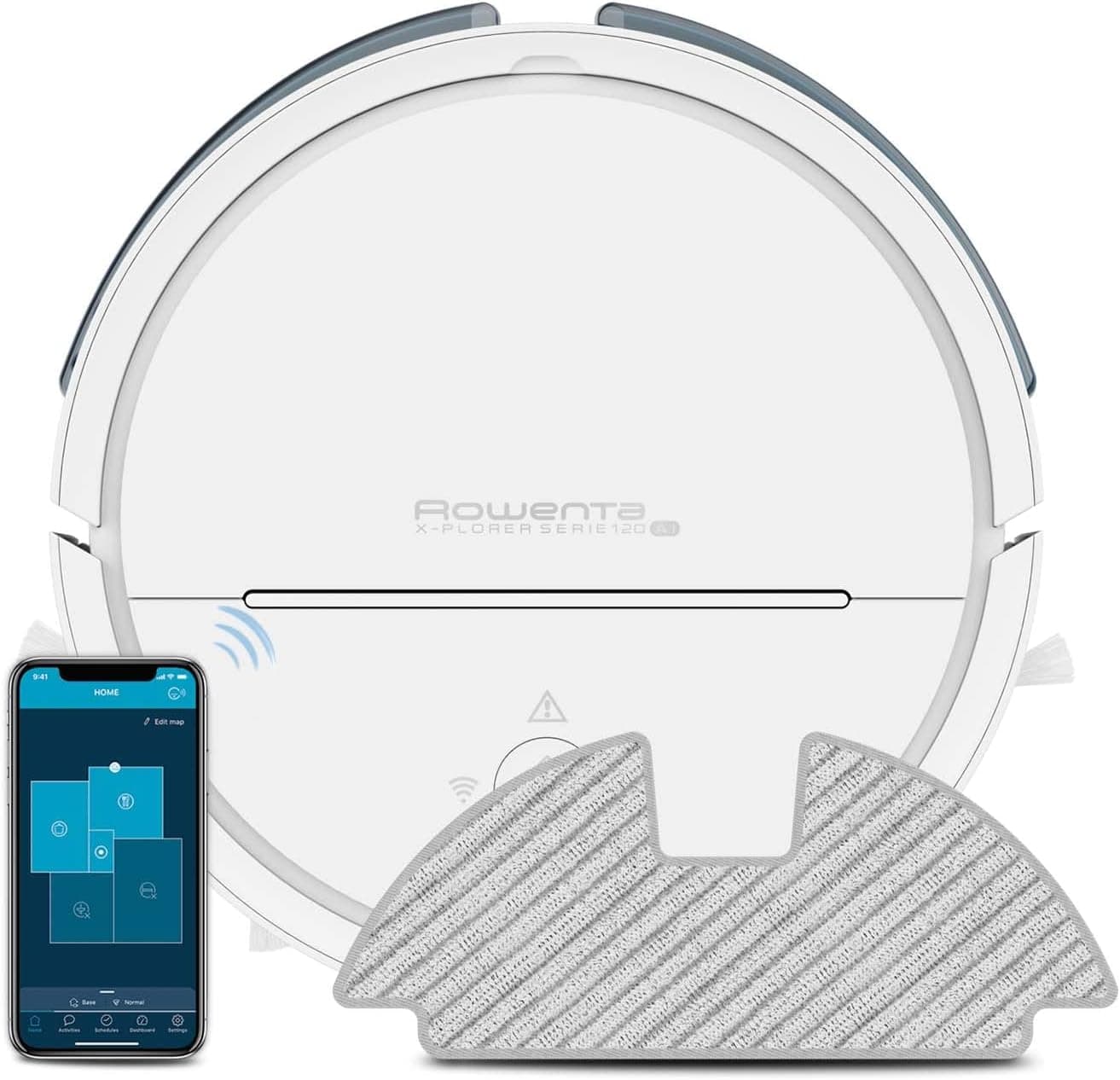 Rowenta X-plorer Serie 120 AI RR7877 - Robot aspirador com esfregona e mapeamento 2700 Pa, motor digital compatível com smartphones e assistentes de voz, 3 escovas e sistema Aqua Force para esfregar,