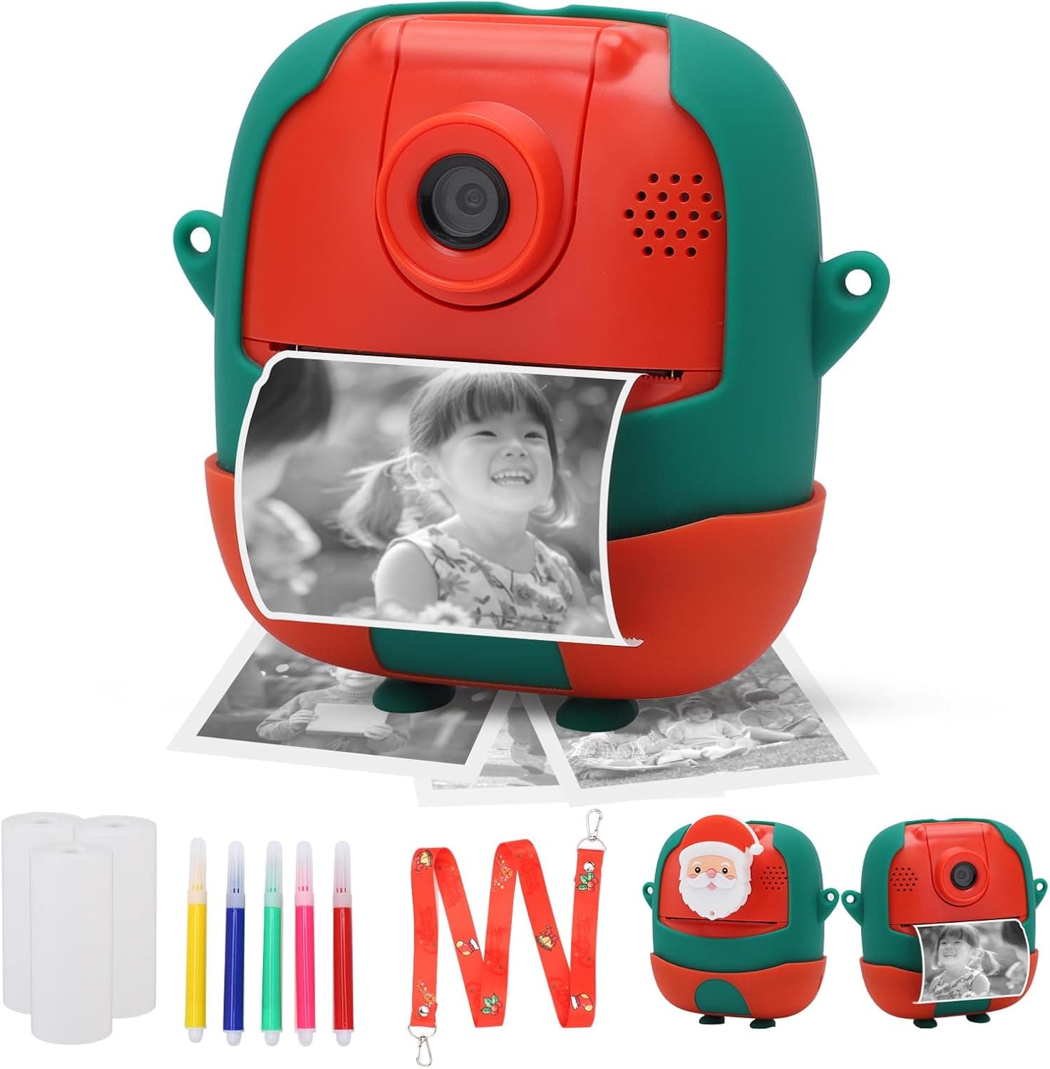 Gugxiom Instant Print Camera | Câmara digital infantil 24 MP com impressão instantânea a preto e branco, edição limitada de Natal