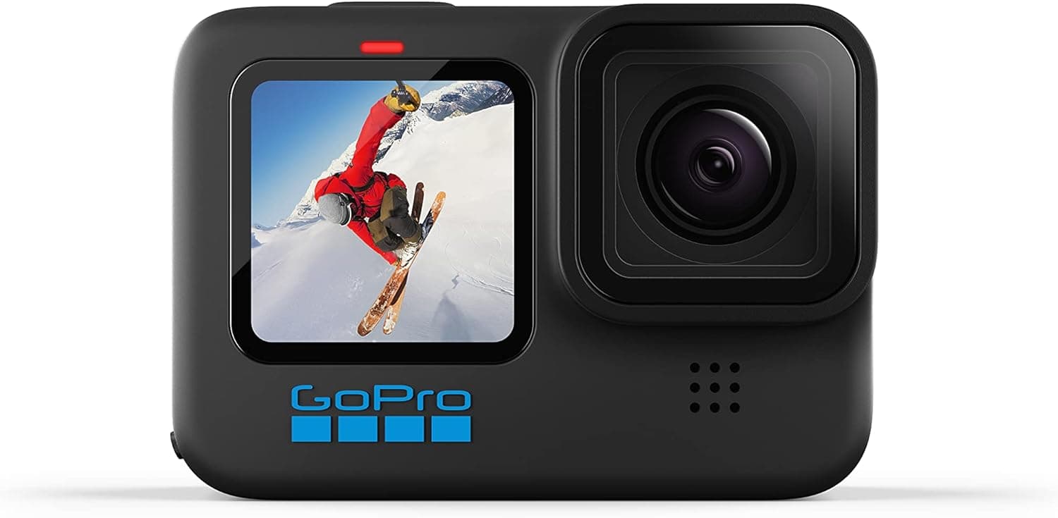 GoPro HERO10 Black Câmara de ação à prova de água com LCD frontal e ecrãs traseiros táteis, vídeo 5,3 K60 ultra HD, fotos de 23 MP, transmissão ao vivo de 1080 p