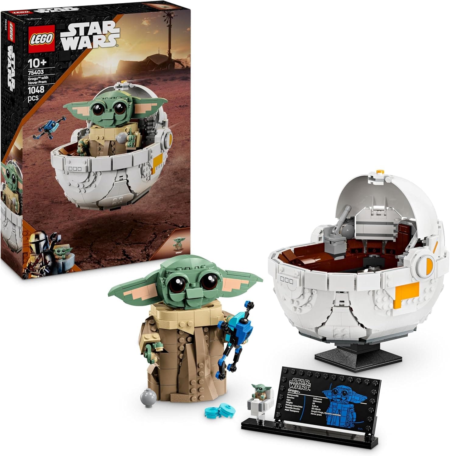 LEGO Star Wars 75403 Grogu com aeronave, figura articulada de bebé yoda de brinquedo e minifigura, decoração de quarto juvenil, presente para meninos e meninas de 10 anos ou mais e fãs de The