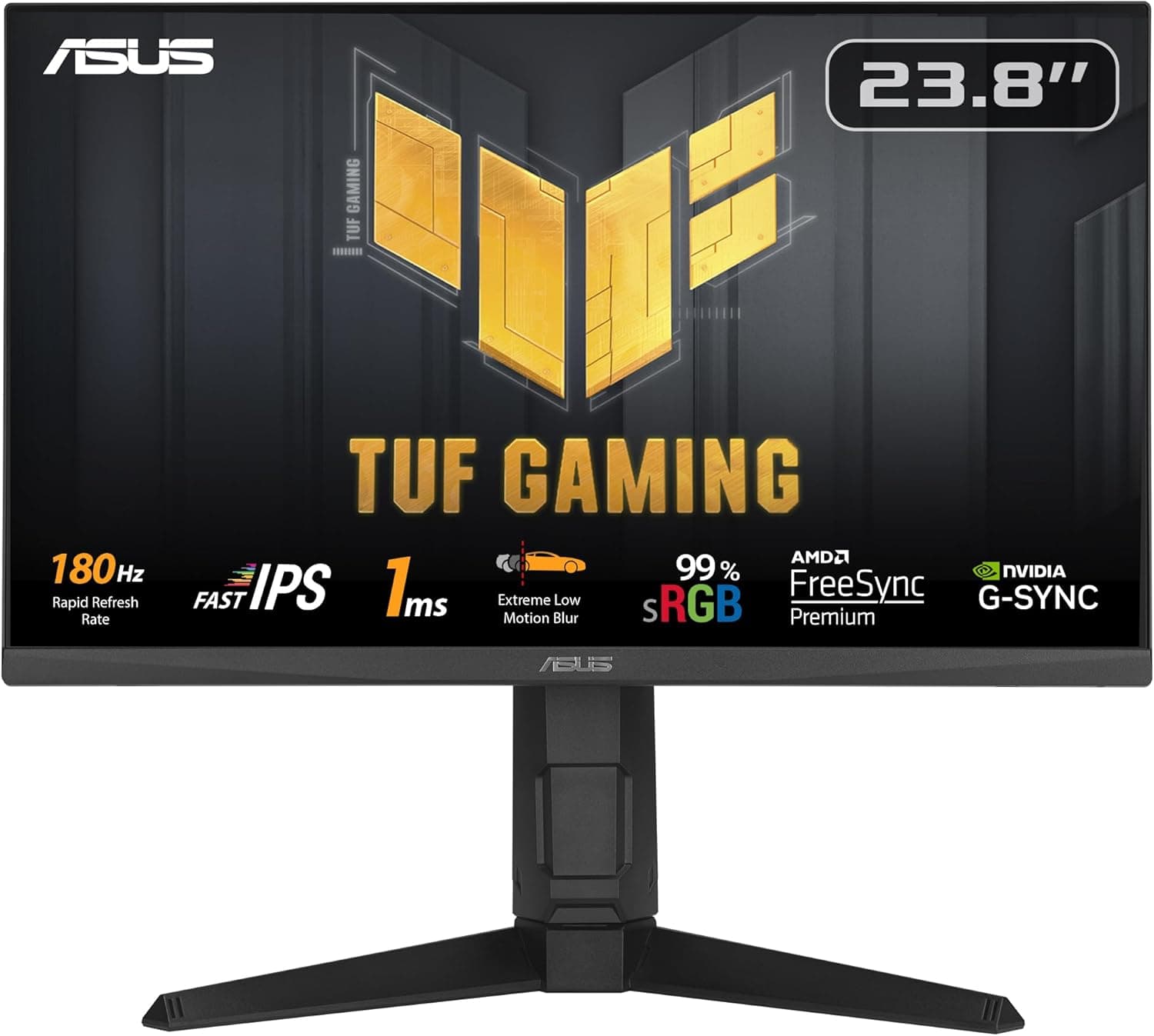 ASUS TUF Gaming VG249QL3A Monitor de jogos de 24", Full HD, 180 Hz, Fast IPS, ELMB, 1 ms, FreeSync, compatível com G-Sync, variável overdrive, 99% sRGB, altura regulável