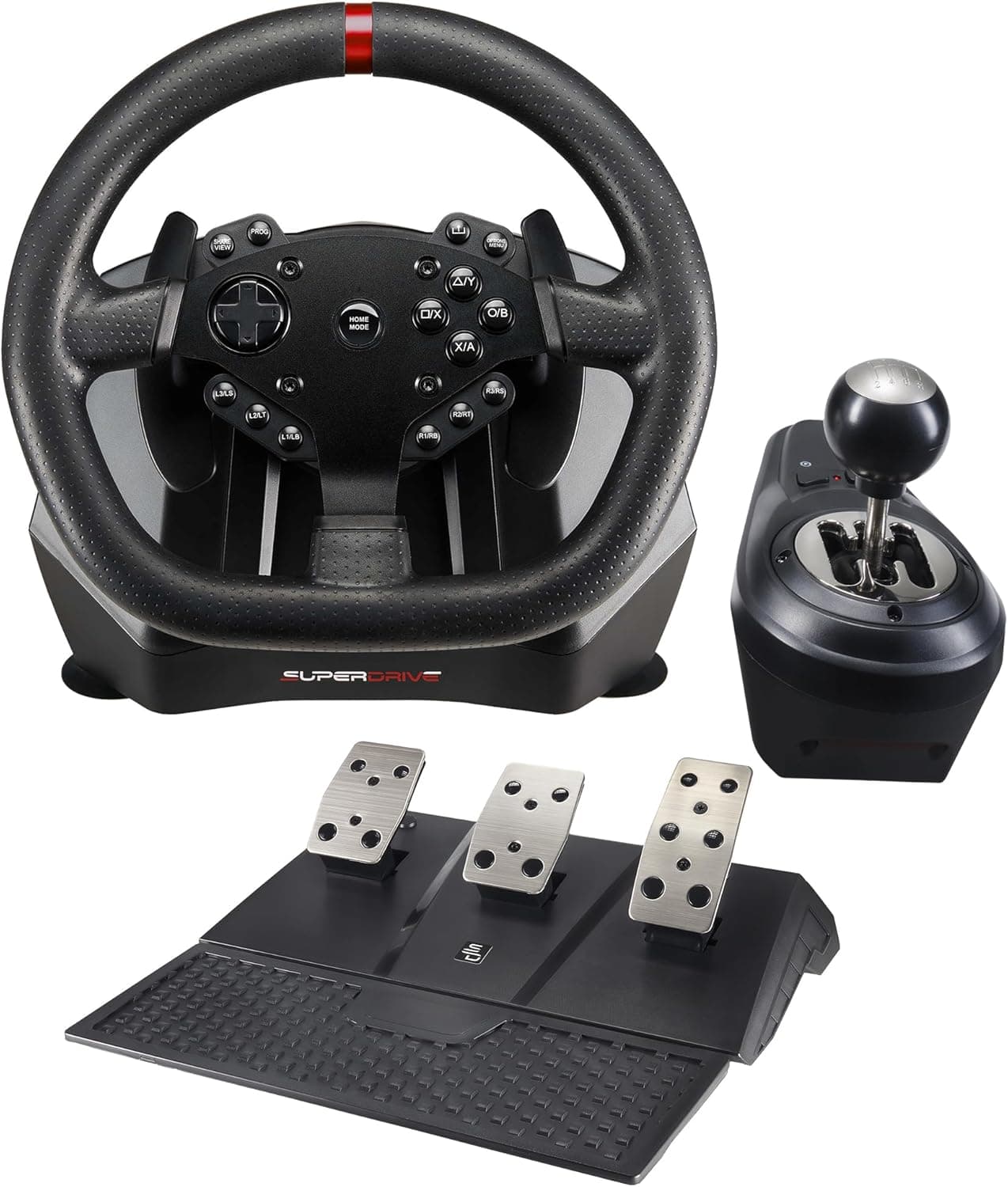 Volante Subsonic Superdrive GS950X 900° com caixa de velocidades manual, 3 pedais e patilhas de mudança de velocidades para Xbox Series X/S, PS4, Xbox One (programável)