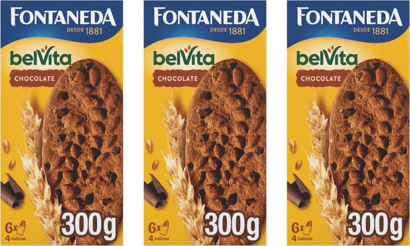 BelVita Leite e cereais bolachas crocantes para o pequeno-almoço 24 bolachas, 6 embalagens, 5 farinhas integrais nutritivas, para um pequeno-almoço saudável e equilibrado, em casa e fora, 300 g x 3
