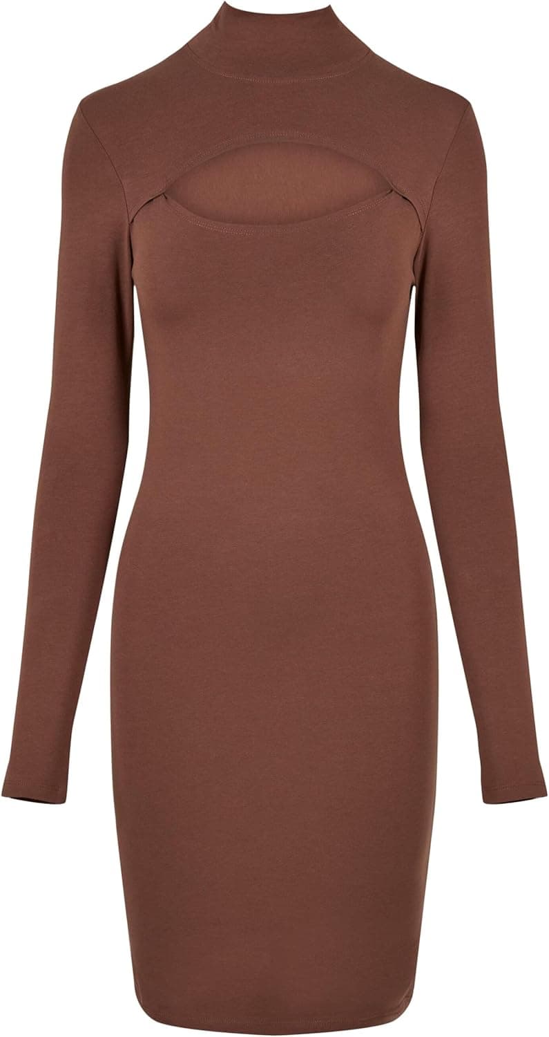 Urban Classics Ladies Stretch Jersey Cut-out Turtleneck Dress vestido para mulher