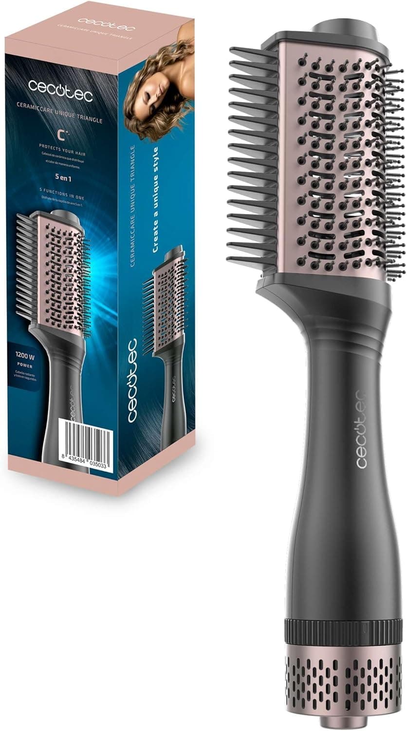 Cecotec Escova de ar 5 em 1 Ceramiccare Unique Triangle. Potência de 1200 W, cabeça cerâmica, 5 em 1, cabo de 360 °, tecnologia iónica, penteados rápidos, sem frizz, estilo profissional, volume