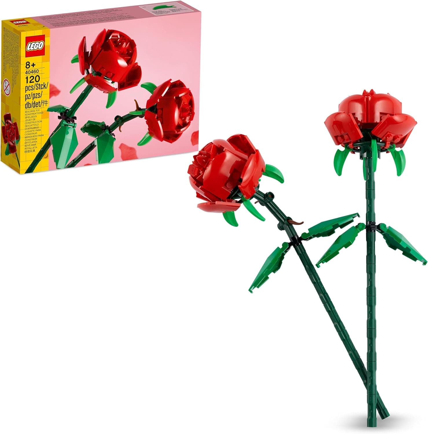 LEGO Botânico flores artificiais vermelhas cor-de-rosa compatível com ramos, presente romântico para o dia dos namorados, decoração floral para quarto infantil e mesa para meninas, meninos e