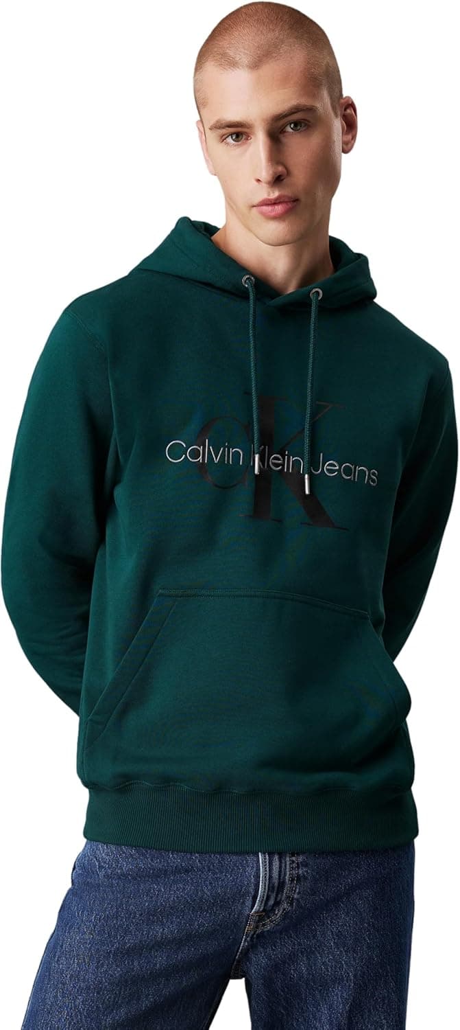 Calvin Klein Hoodie Homem | Camisola verde em 100% algodão com capuz, corte descontraído e logótipo no peito
