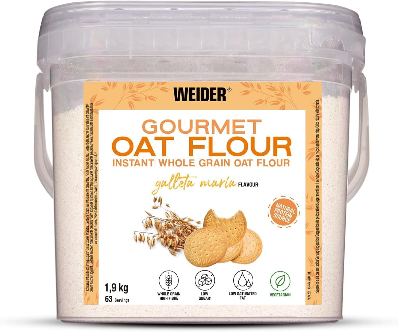 Weider Oat Gourmet | Farinha de aveia integral com baixo teor de açúcar sabor bolacha maria 1,9 kg