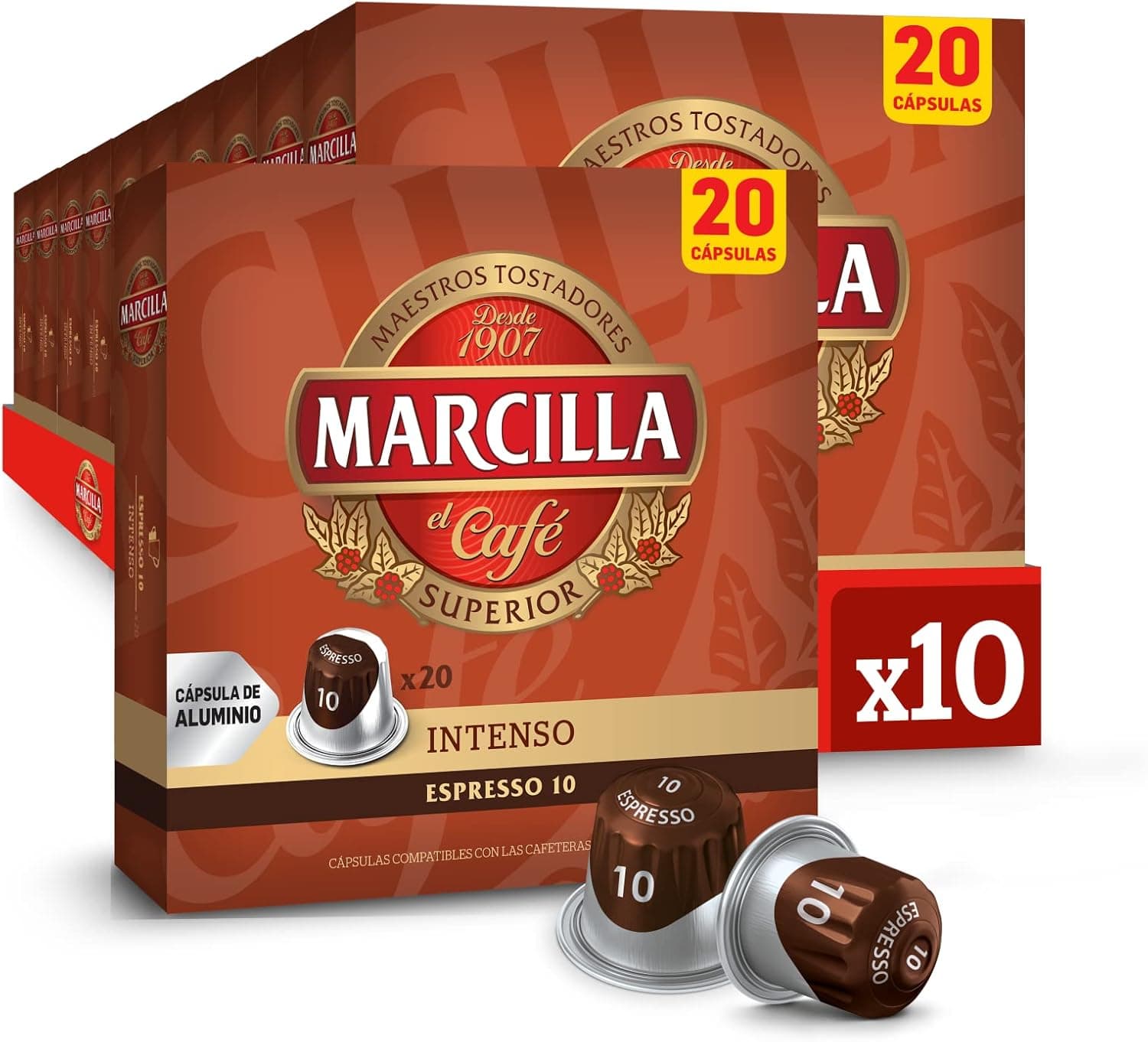 Marcilla Intense | Cápsulas de café intensidade 10 compatíveis com Nespresso, 200 unidades