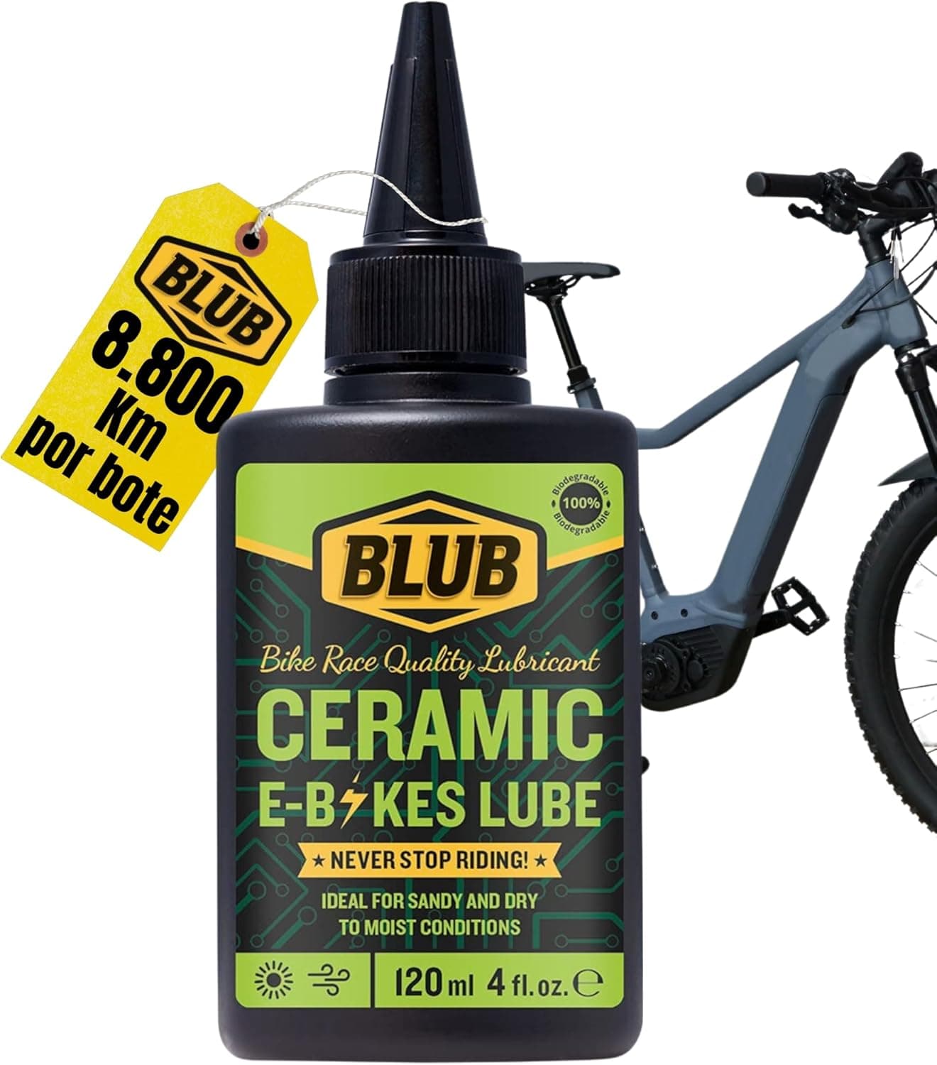 BLUB E-Bike Ceramic Lube 120 ml | Gordura corrente de bicicleta e bicicleta e componentes elétricos, kit de bicicleta elétrica, kit Ebike | óleo corrente de bicicleta MTB elétrica - cera bicicleta