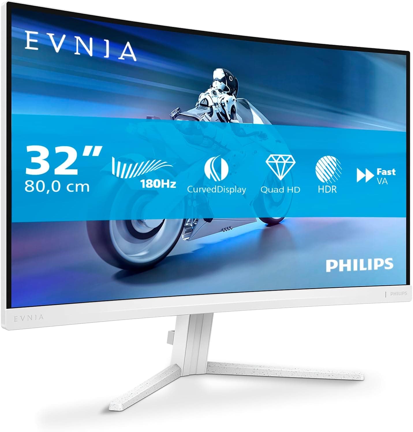 Philips Evnia 32M2C5501 Monitor de jogos curvo QHD de 32 polegadas, 180 Hz, 1 ms GtG, FreeSync Premium (2560 x 1440, 2X HDMI 2.0, 1 x DisplayPort1.4), branco