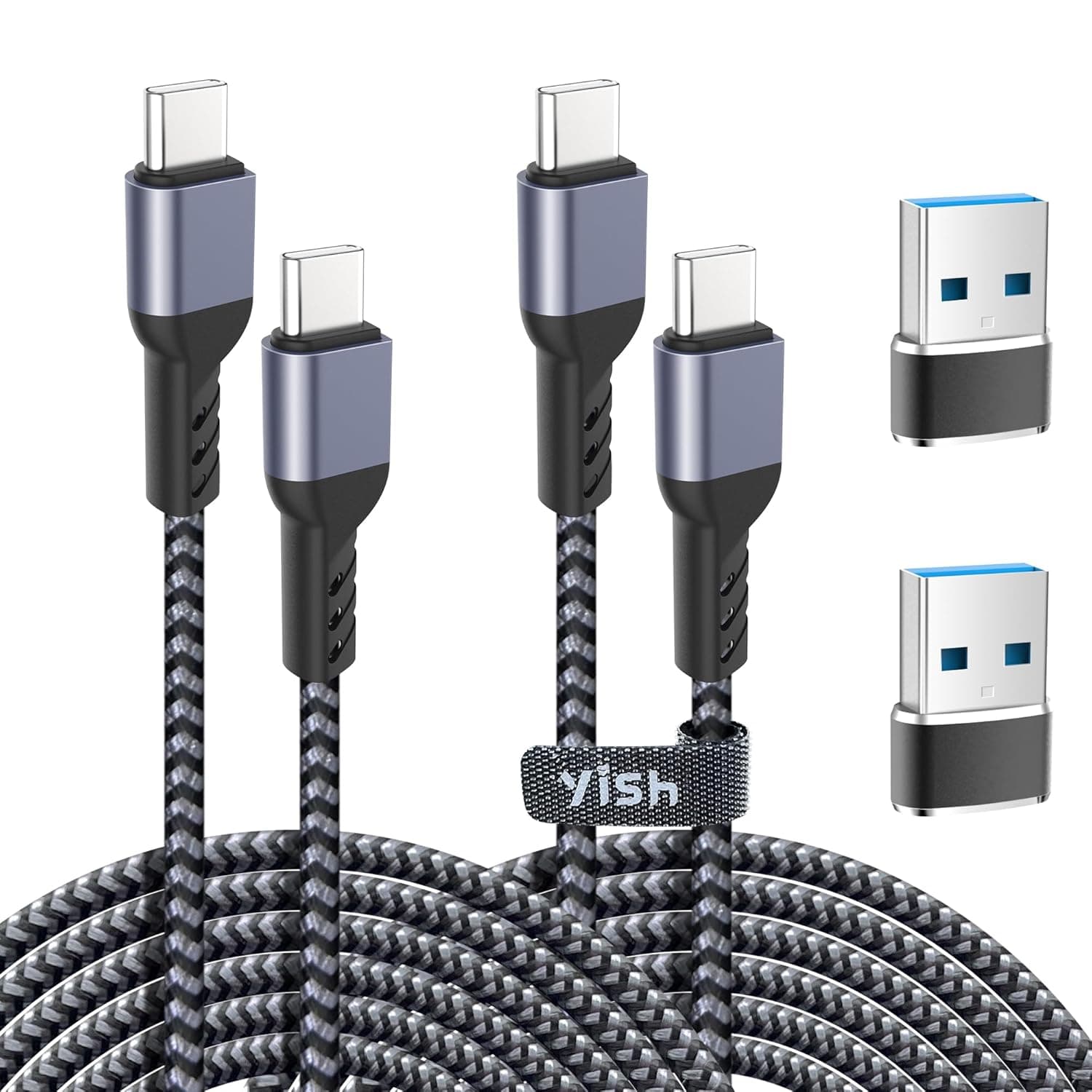 YISH Cabo USB C de carregamento rápido: 65 W cabo USB C a USB C 3A cabo carregamento rápido tipo C nylon dados cabo USB tipo C a tipo C compatível com iPhone 16 15 Pro Max Samsung Galaxy S24 S23 iPad