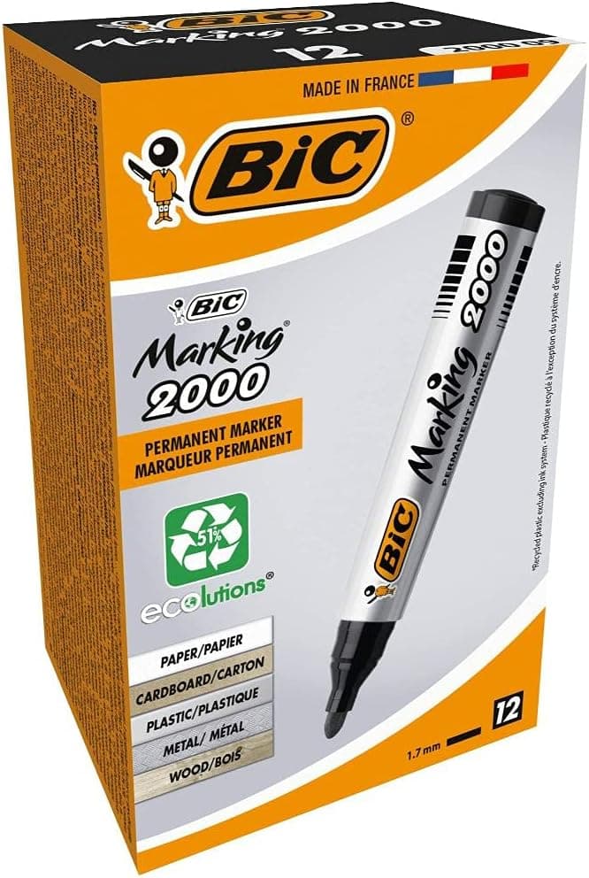 BIC Marking marcadores permanentes, 2000 ECOlutions, preto, ponta média, material escritório, caixa de 12