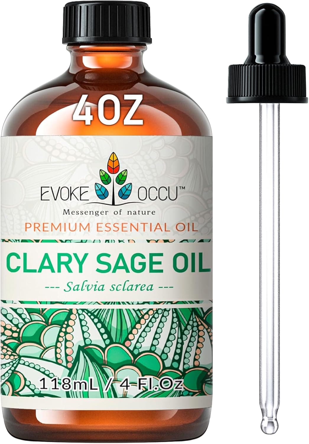 EVOKE OCCU Óleo essencial sálvia Sclarea 118 ml, óleo puro de sálvia para difusor massagem fragrância vela fabrico de sabão