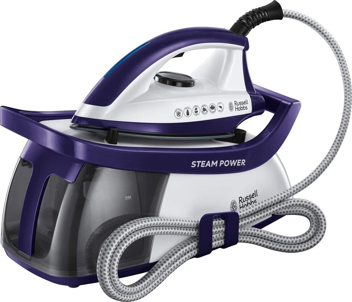 Russell Hobbs Centro de passar a ferro Steam Power - 2600 W, sola de cerâmica, pressão de 4,5 bares, depósito 1,3 l, antical, golpe vapor 130 g, recolhível, indicador luminoso