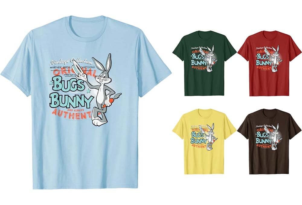 Looney Tunes T-shirt vintage Bugs Bunny, para homem, mulher e crianças