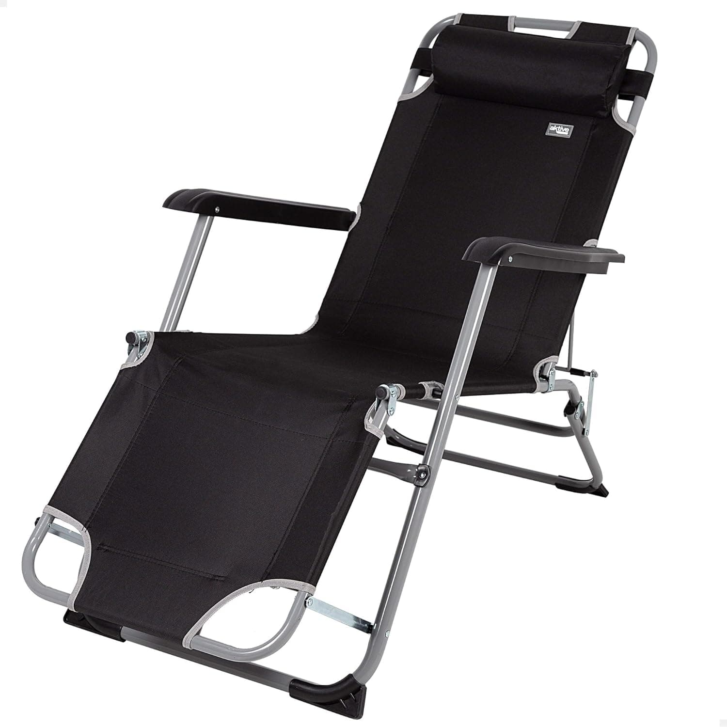 AKTIVE Espreguiçadeira de praia dobrável e reclinável, 2 posições, preta, medidas 47 x 95 x 75 cm, peso máximo. 110 kg, material de aço e poliéster, anti-viagem, espreguiçadeiras e redes de praia