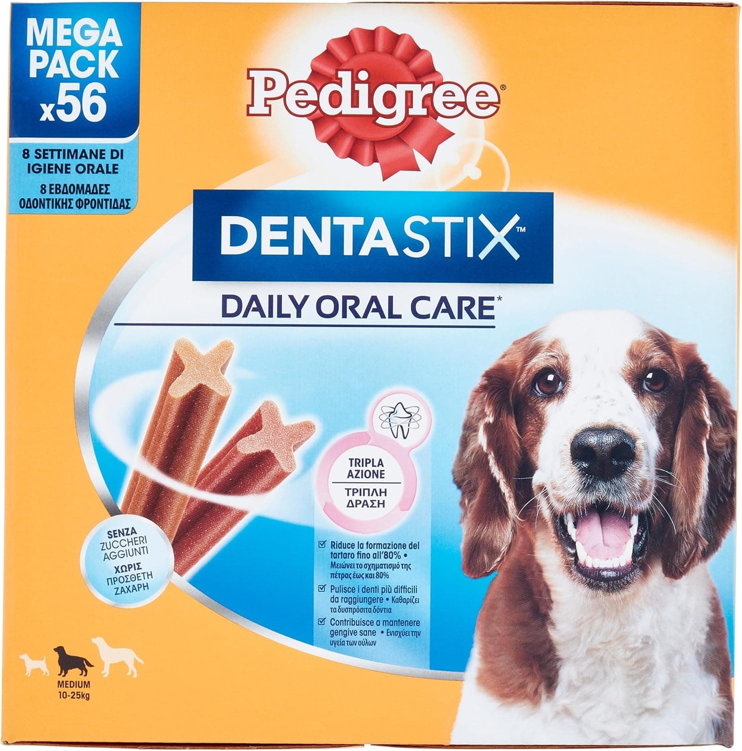 Pedigree Dentastix Snack para higiene oral, cão médio, 10 a 25 kg, embalagem de reserva, 56 varas, 1440 g