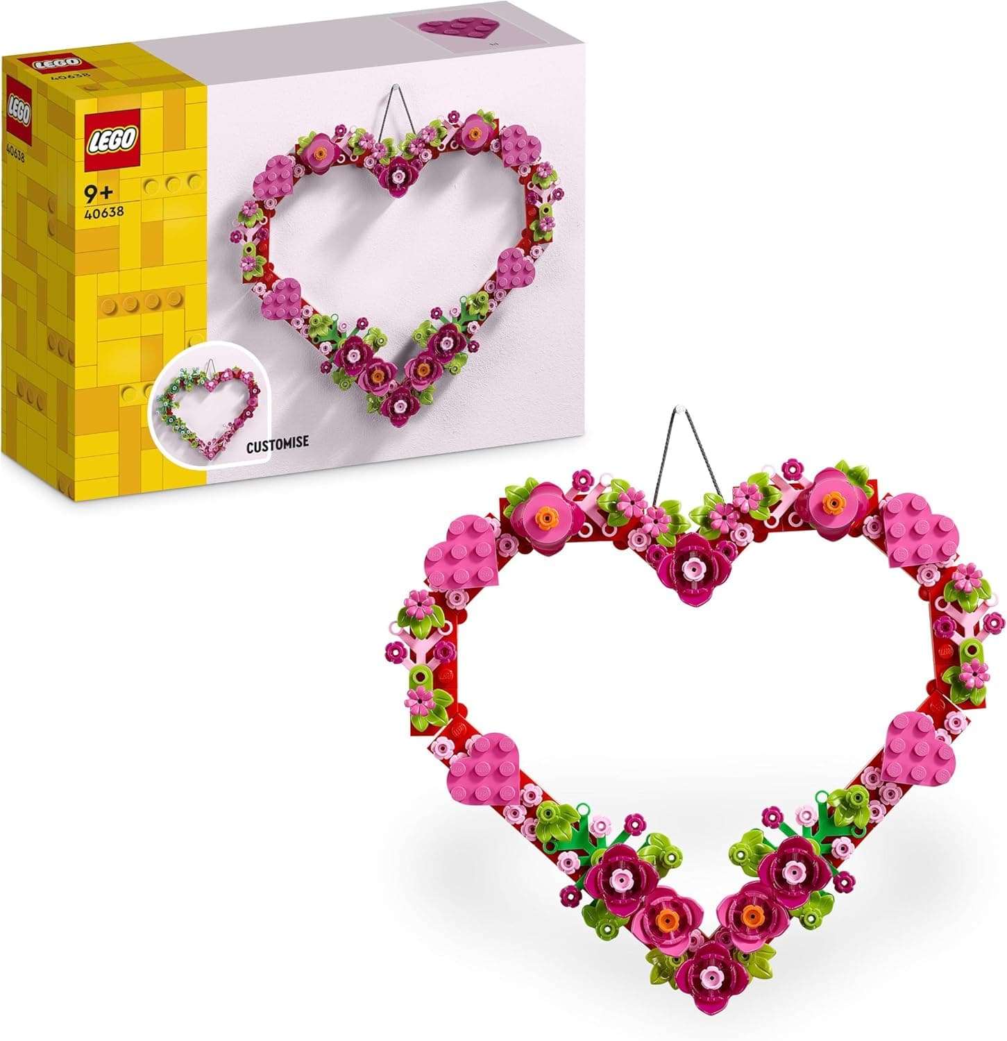 LEGO Coração decorativo, brinquedo de construção para meninos e meninas de 9 anos ou mais, decoração de quarto infantil ou acessório de parede