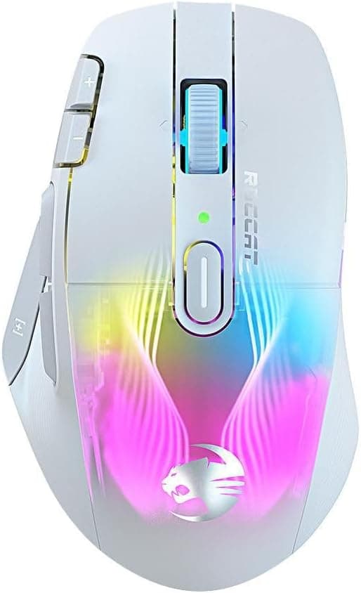 Roccat Kone XP Air - Rato sem fios para jogos, 29 comandos programáveis ​​e iluminação AIMO RGB, roda 4D, branco, ROC-11-446-02