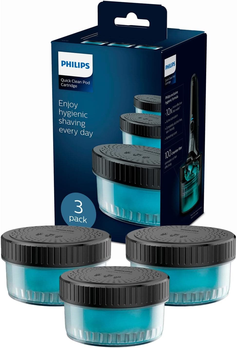 Philips Cartuchos de recarga para centro de limpeza sem fios, máquina de barbear elétrica para homem, pack de 3 unidades, fragrância fresca, sem álcool, CC13/50