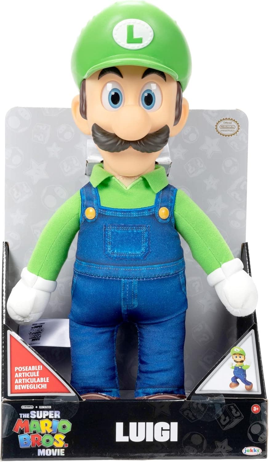 Super Mario Nintendo peluche Luigi de 35 cm totalmente articulado, Luigi tem grandes detalhes brinquedo para crianças 3 anos +