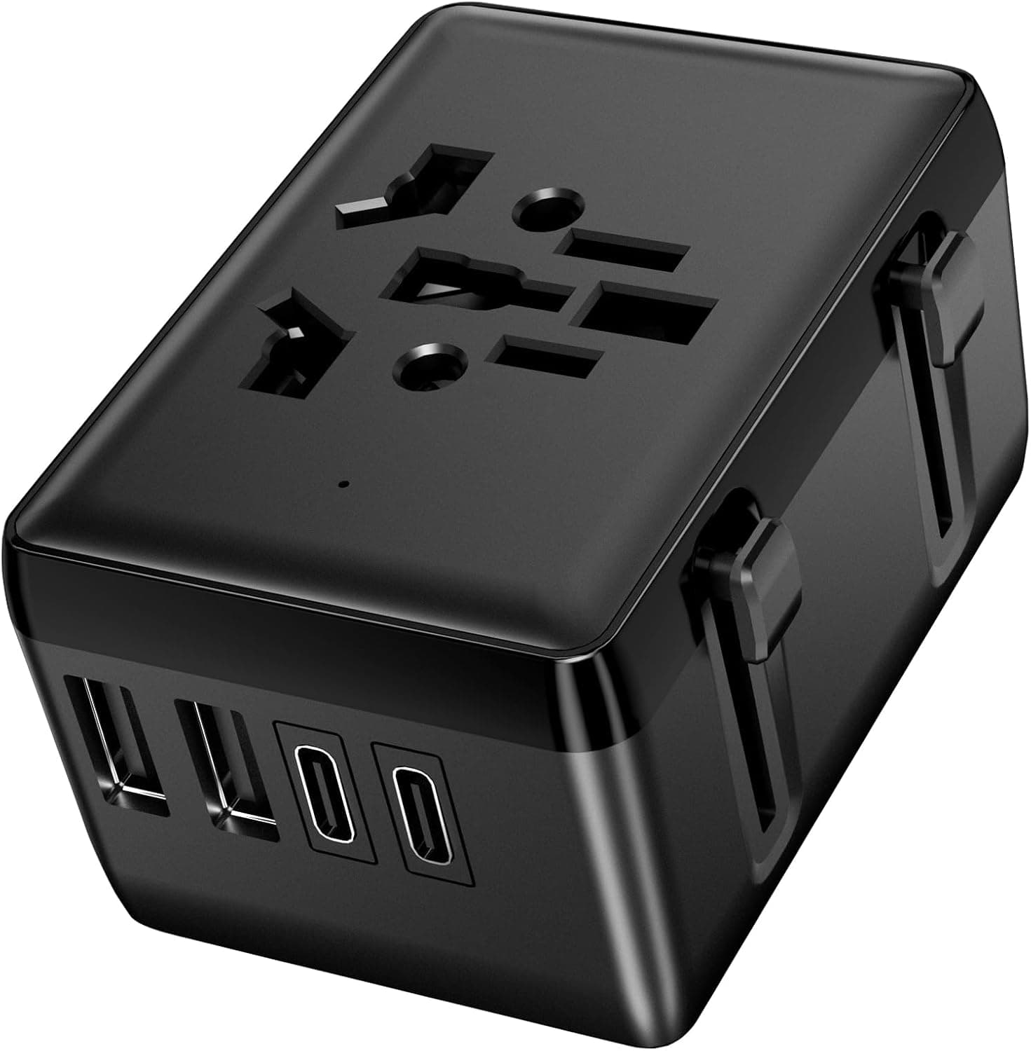 ssouwao Adaptador de viagem universal com 2 USB, 2 USB-C e tomada AC (preto) | Adaptador internacional de corrente elétrica